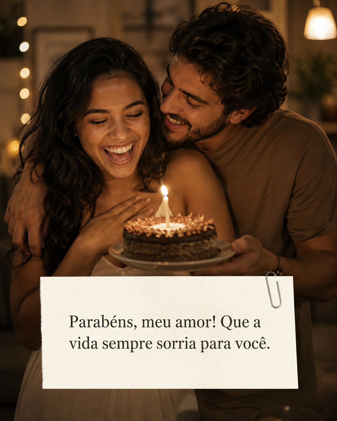 Criança soprando velas de aniversário cercada pela família sorrindo e aplaudindo, em uma festa decorada e colorida